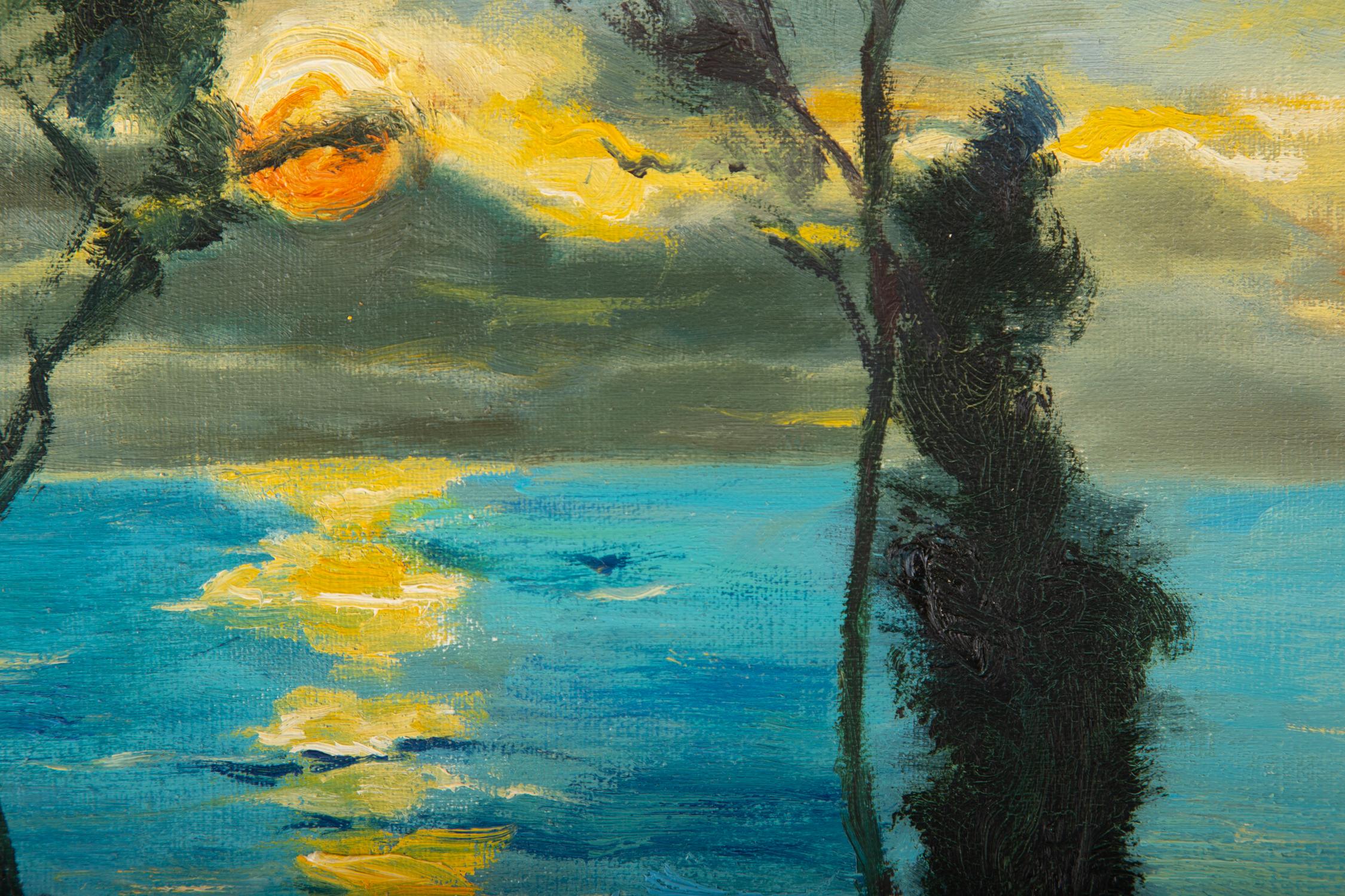 Impressionistisches Original-Ölgemälde auf Leinwand „Der Sonnenuntergang“ von Guoqiang Ning im Angebot 5