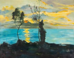 Guoqiang Ning Impressionista Olio originale su tela "Il tramonto"
