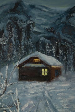 Guoqiang Ning Paesaggio originale olio su tela "Notte innevata"