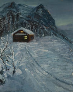 Guoqiang Ning Paisaje Original Óleo Sobre Lienzo "Noche nevada"