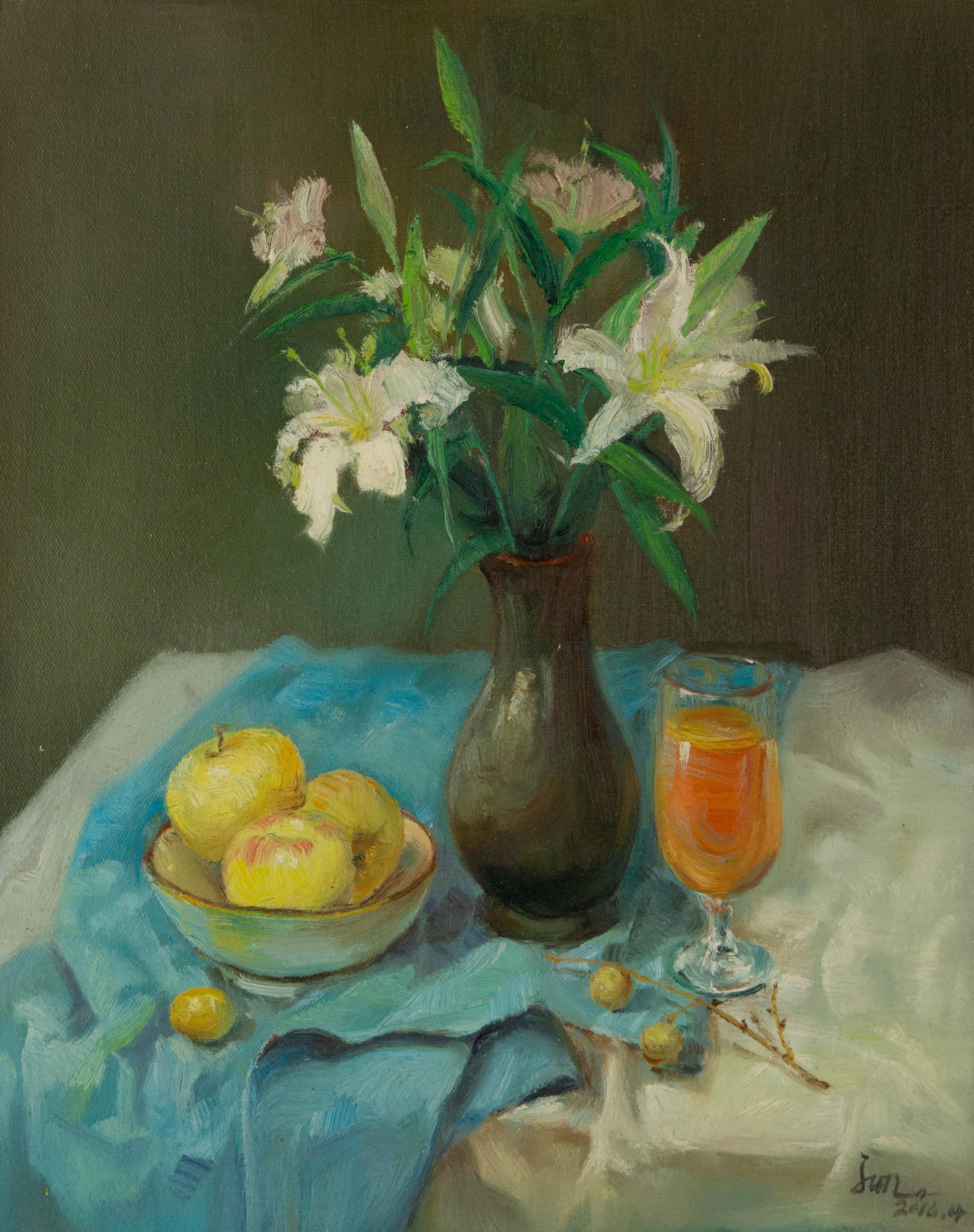 Title: Lily - White
Medium: Oil on canvas
Size: 19.5 x 15.5 inches
Frame: Framing options available!
Condition: The painting appears to be in excellent condition.
Note: This painting is unstretched
Year: 2016
Artist: Guoqiang Ning
Signature: