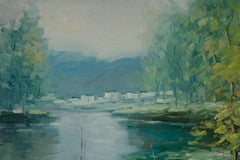 Guoqiang Ning Waterscape Original Oil Painting "Boat In The Forest"