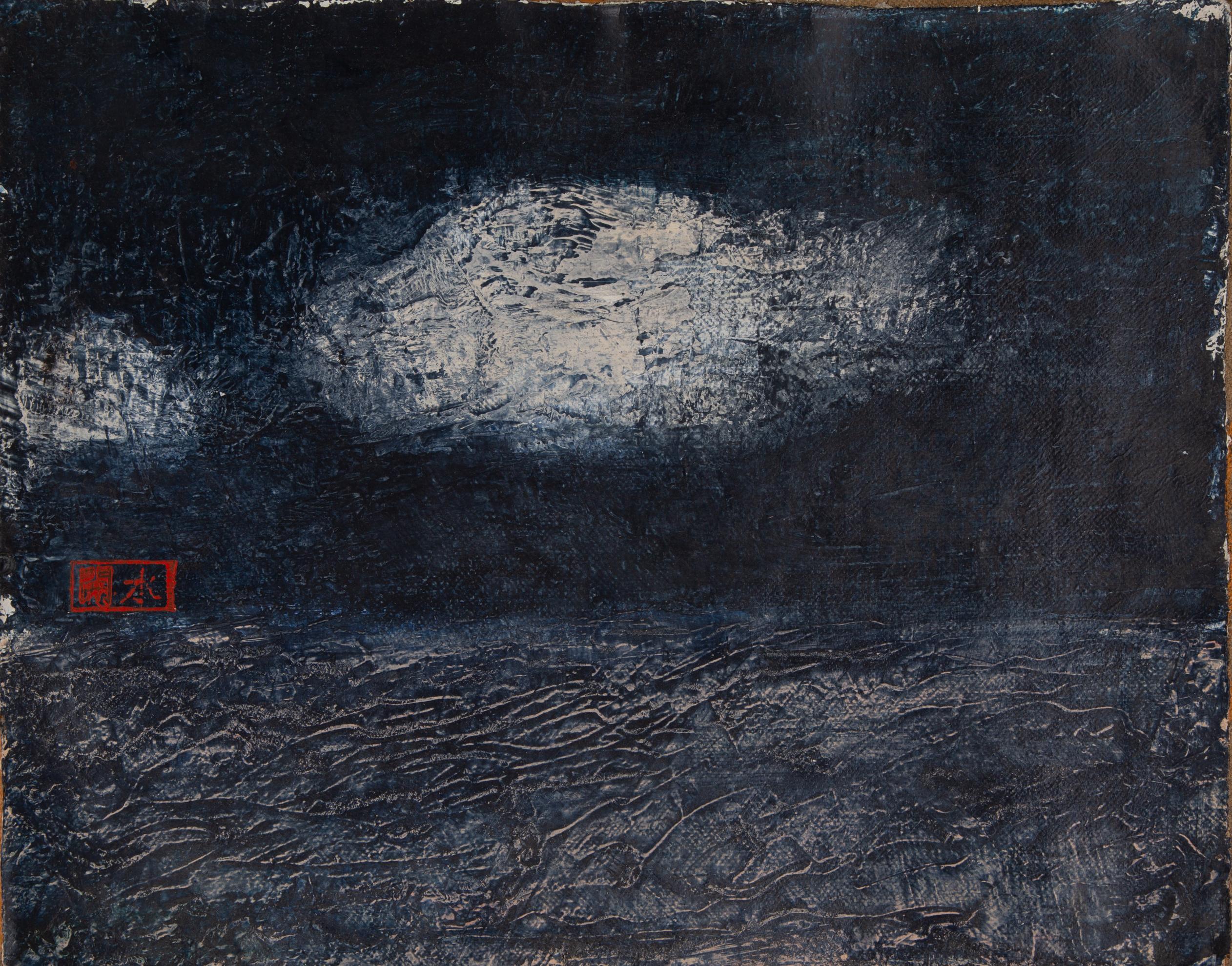 Huile sur toile abstraite originale de Guoxian Yu « flottant »