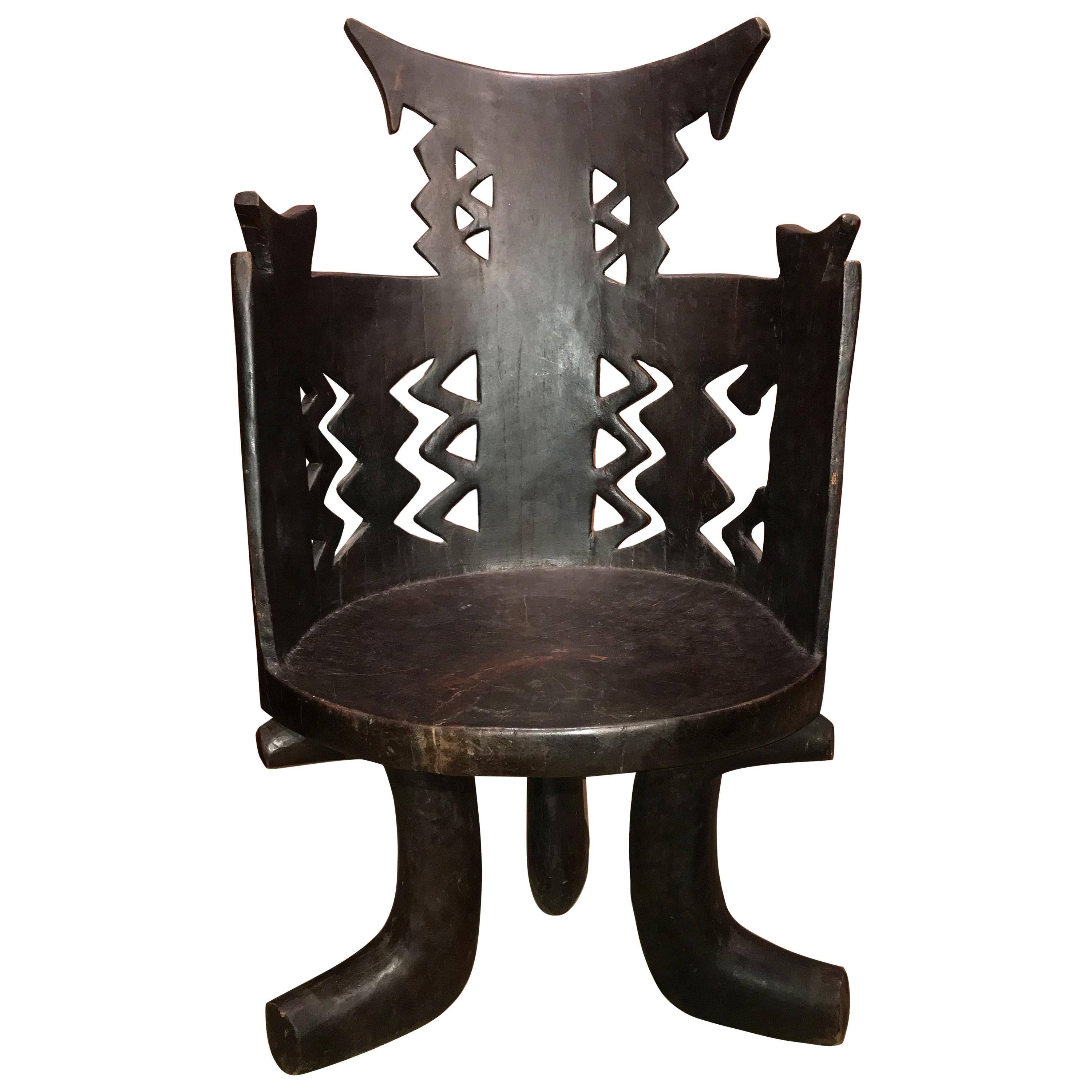 Gurage Tribal Carved Wanza Wood Throne Jimma Chair from Ethiopia
