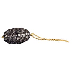 Gurhan 18K Yellow Gold and Silver Rose Cut Diamond Oval Globe Pendant