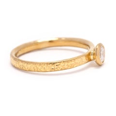 Gurhan .20ctw Diamond Ring, 24k Yellow Gold, Hammered Band, Ring Size 5