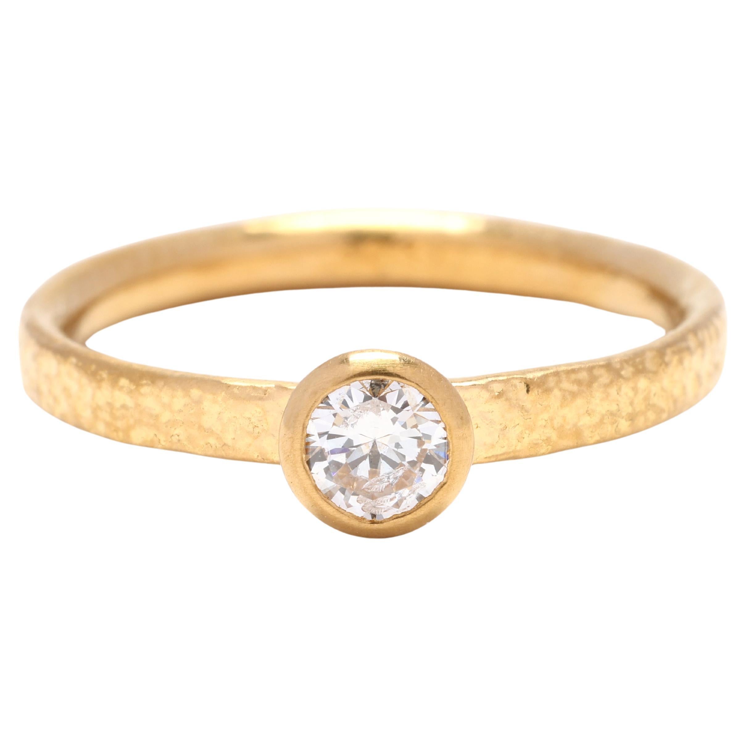 Gurhan .20ctw Diamond Ring, 24k Yellow Gold, Hammered Band, Ring Size 5