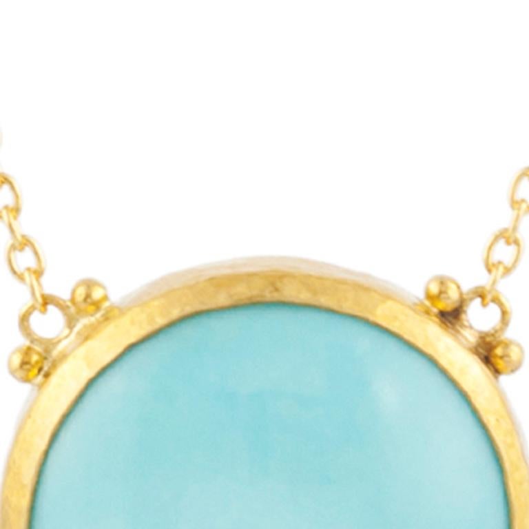 Cabochon Gurhan 22-24 Karat Hammered Yellow Gold Turquoise and Diamond Pendant Necklace For Sale