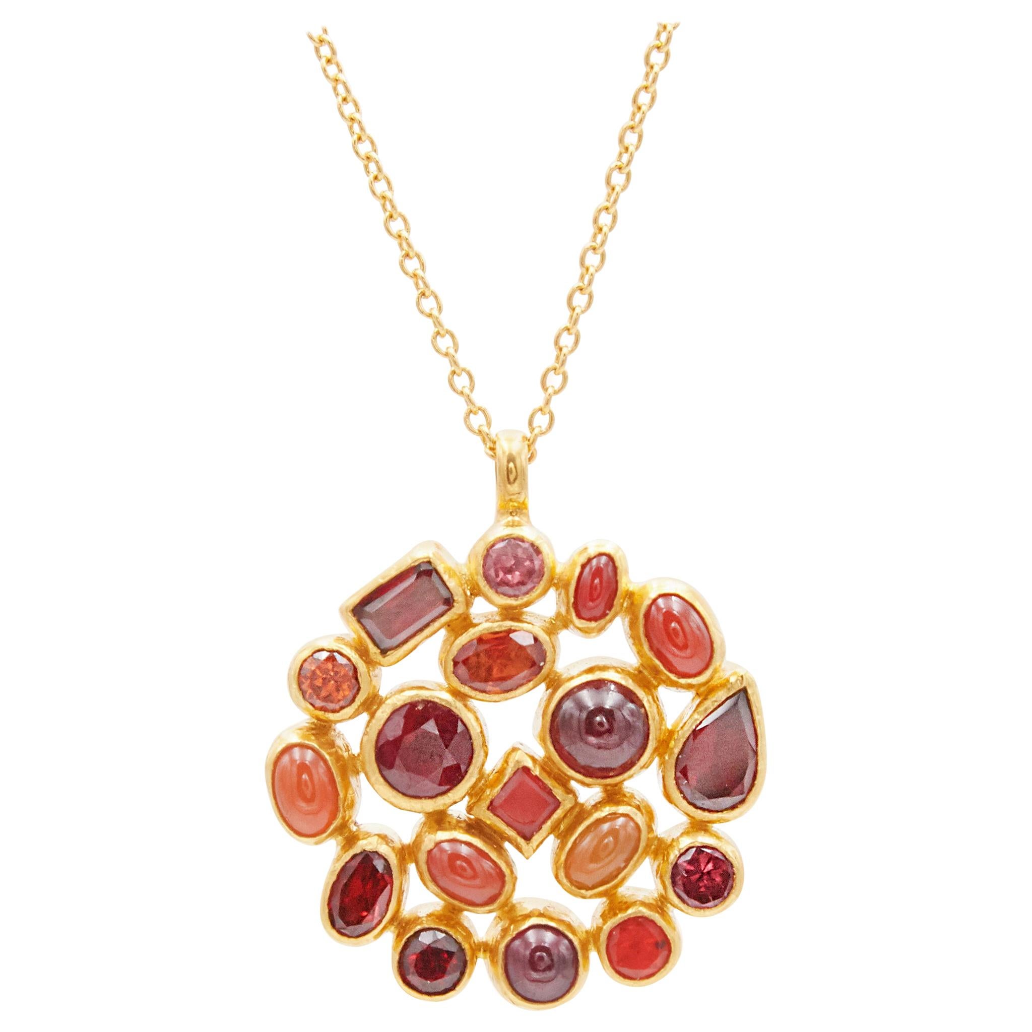 GURHAN 22-24 Karat Yellow Gold Garnet, Carnelian, Opal, Ruby, Sapphire Pendant For Sale