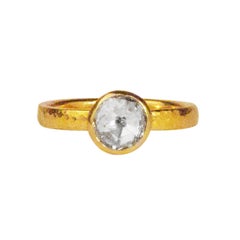 22 Karat/24 Karat Hammered Gold Solitaire Round Diamond Ring