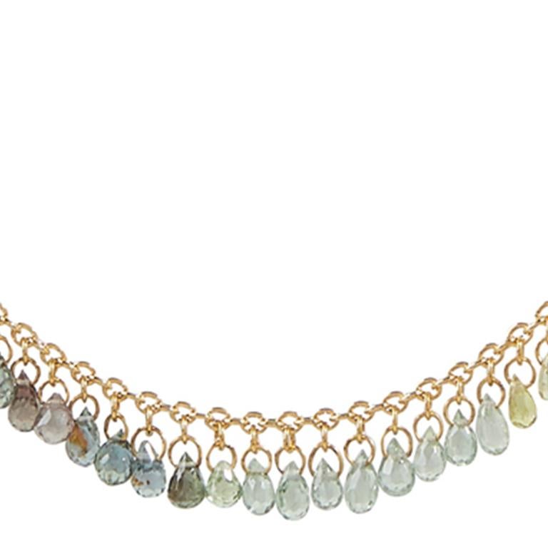 Contemporary Gurhan 22 Karat Yellow Gold Rainbow Sapphire Briolette Necklace For Sale