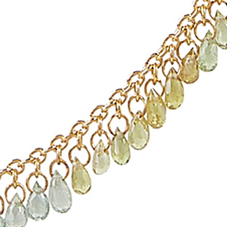 Briolette Cut Gurhan 22 Karat Yellow Gold Rainbow Sapphire Briolette Necklace For Sale