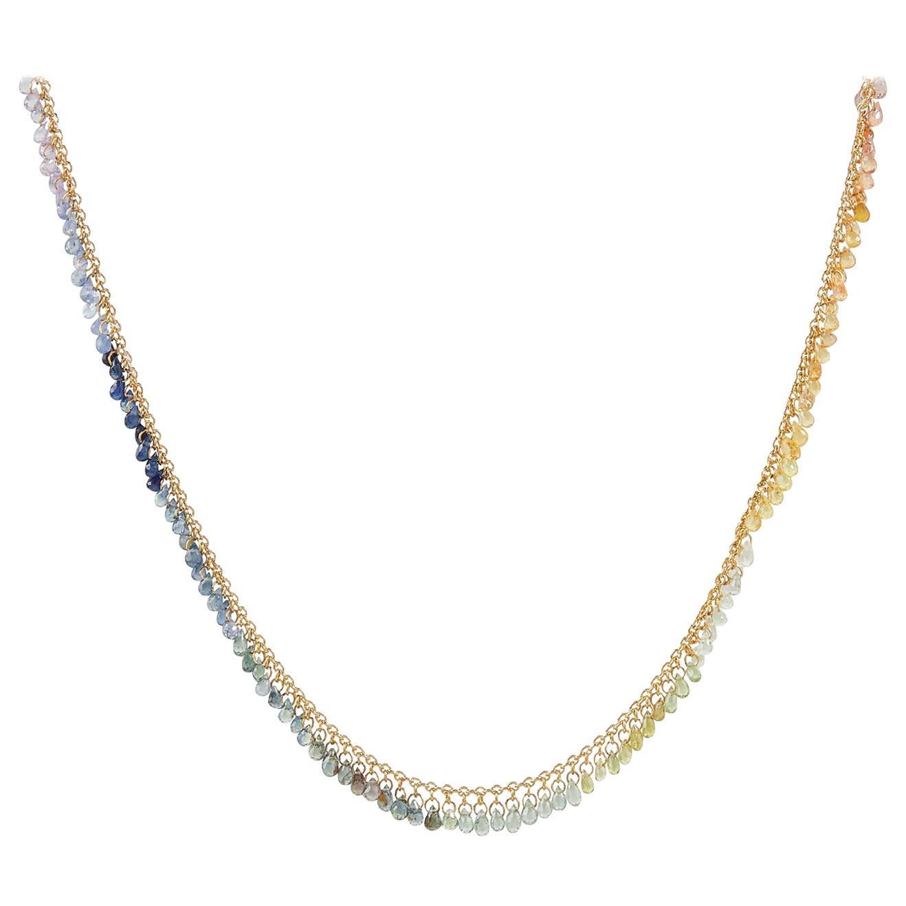Gurhan 22 Karat Yellow Gold Rainbow Sapphire Briolette Necklace For Sale