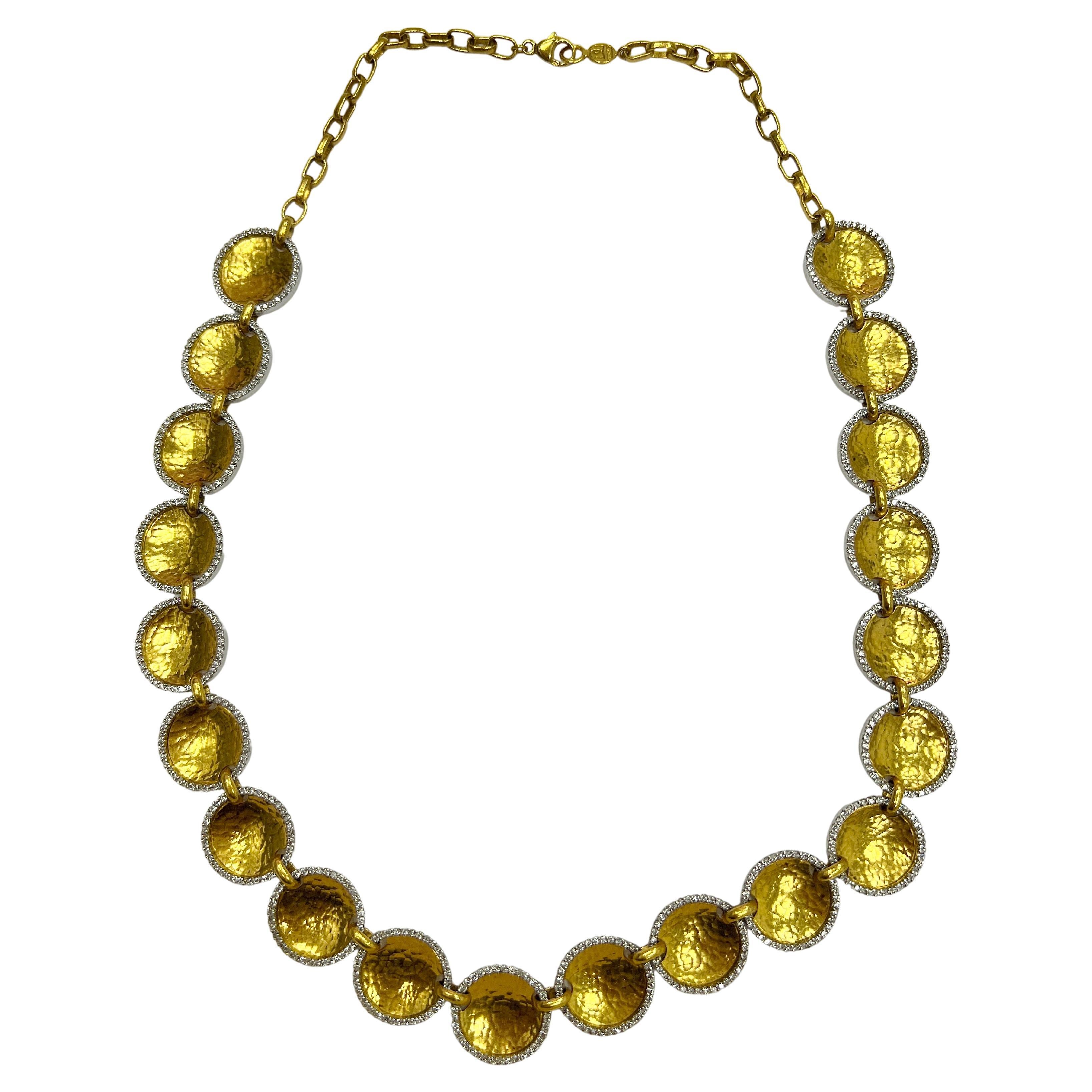 Gurhan 22k Gold Diamond Hammered Finish Necklace