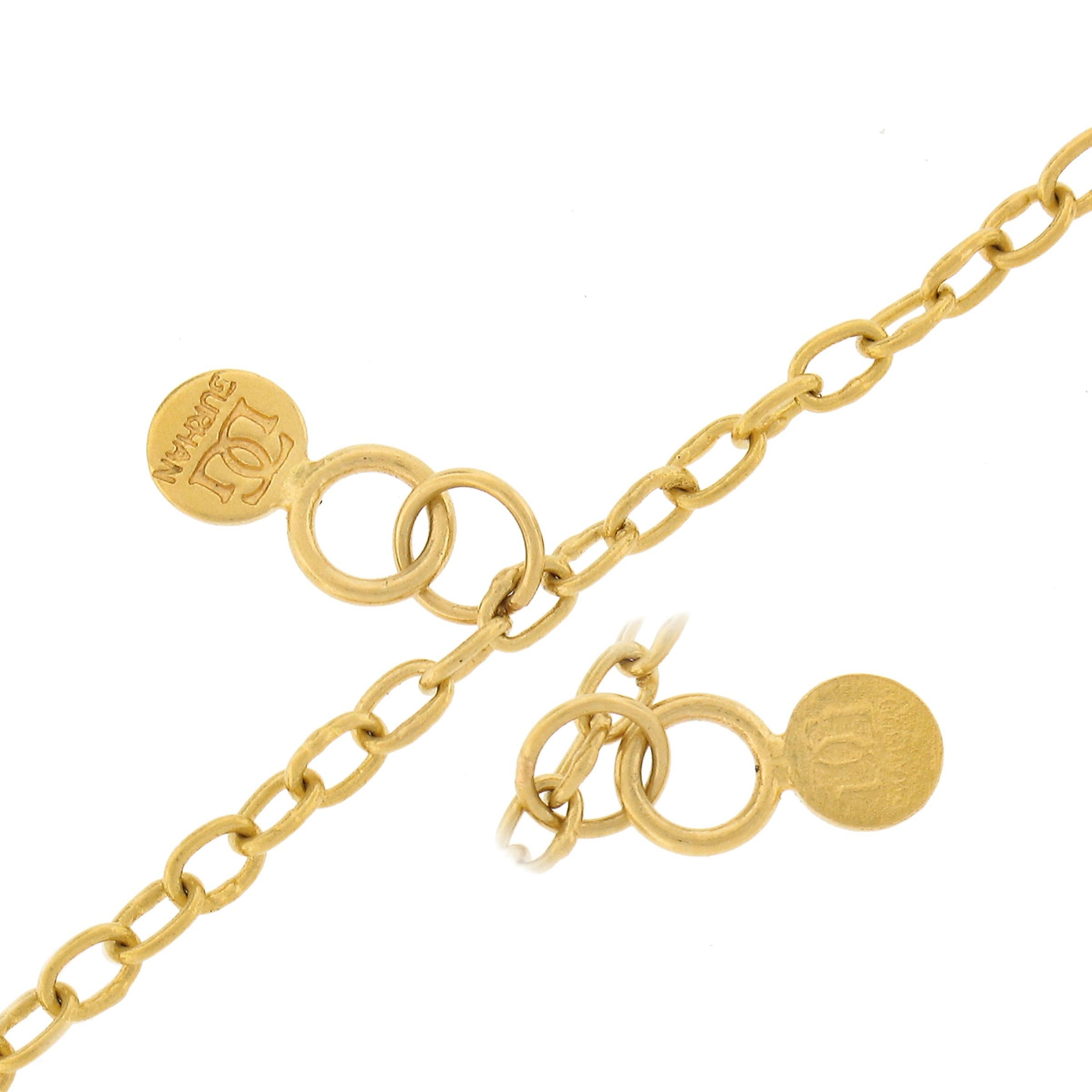 Gurhan 23K Yellow Gold Carved Rose Quartz & Diamond Cross Pendant w/ Cable Chain For Sale 3