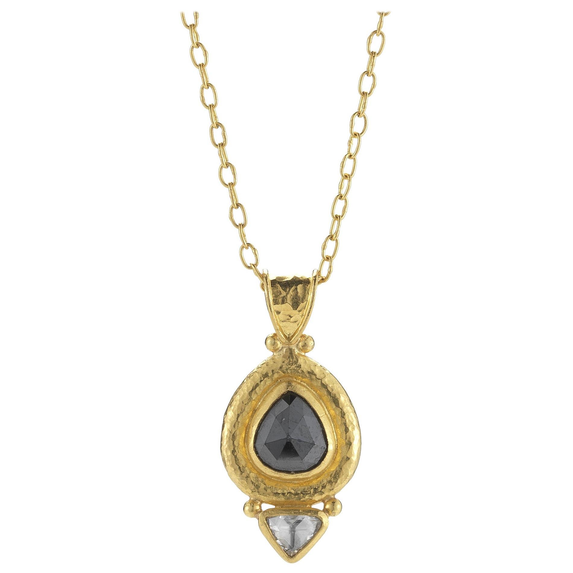Gurhan 24 Karat Chain with Black Diamond and Diamond Teardrop Necklace