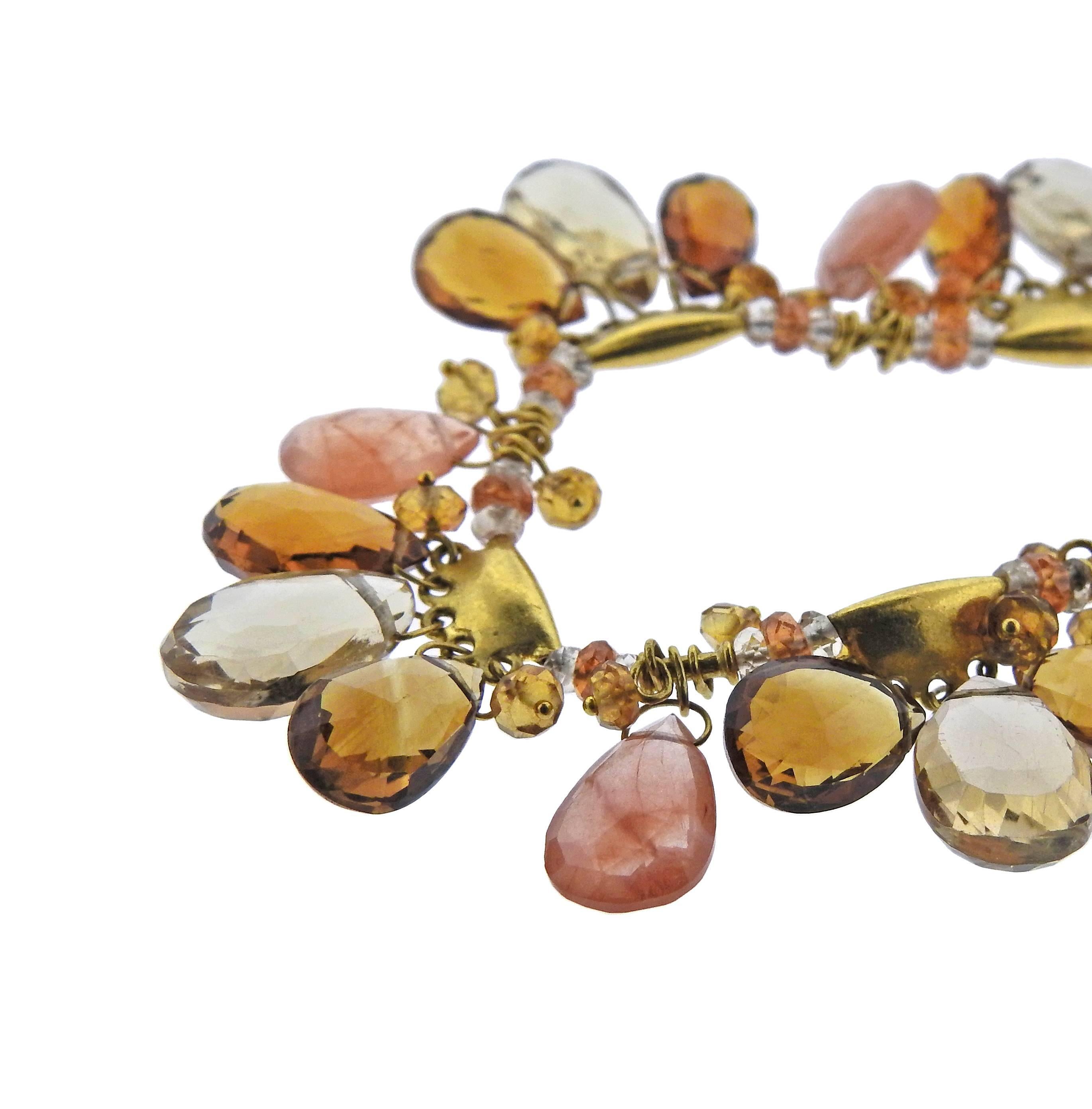 Stunning Gurhan 24K necklace from the Confetti collection featuring Multi Color Gemstones briolettes (Citrines, Garnets, Peach Moonstones, Etc.). Necklace Up To 17