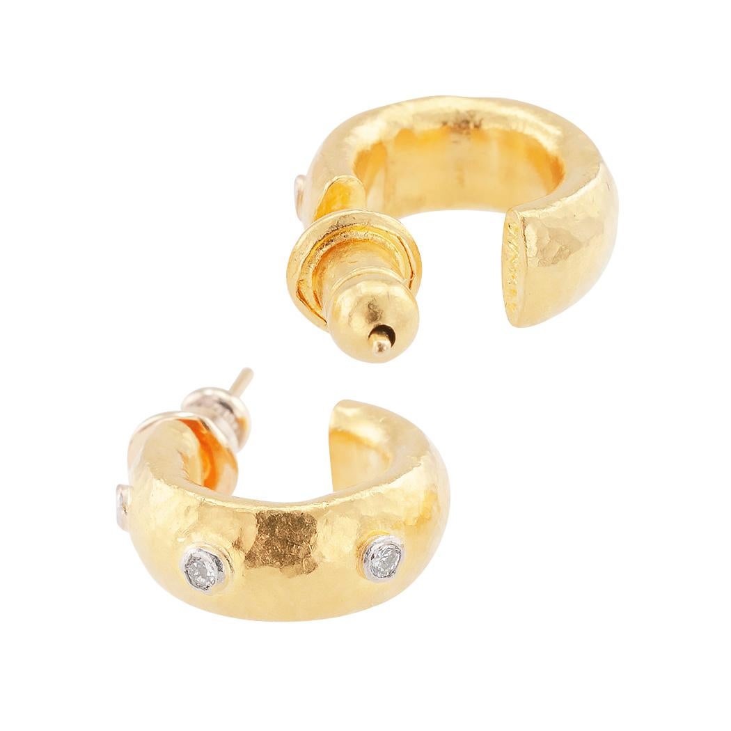Contemporary Gurhan 24 Karat Gold Diamond Hoop Earring