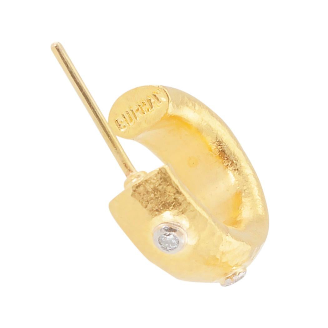 Round Cut Gurhan 24 Karat Gold Diamond Hoop Earring