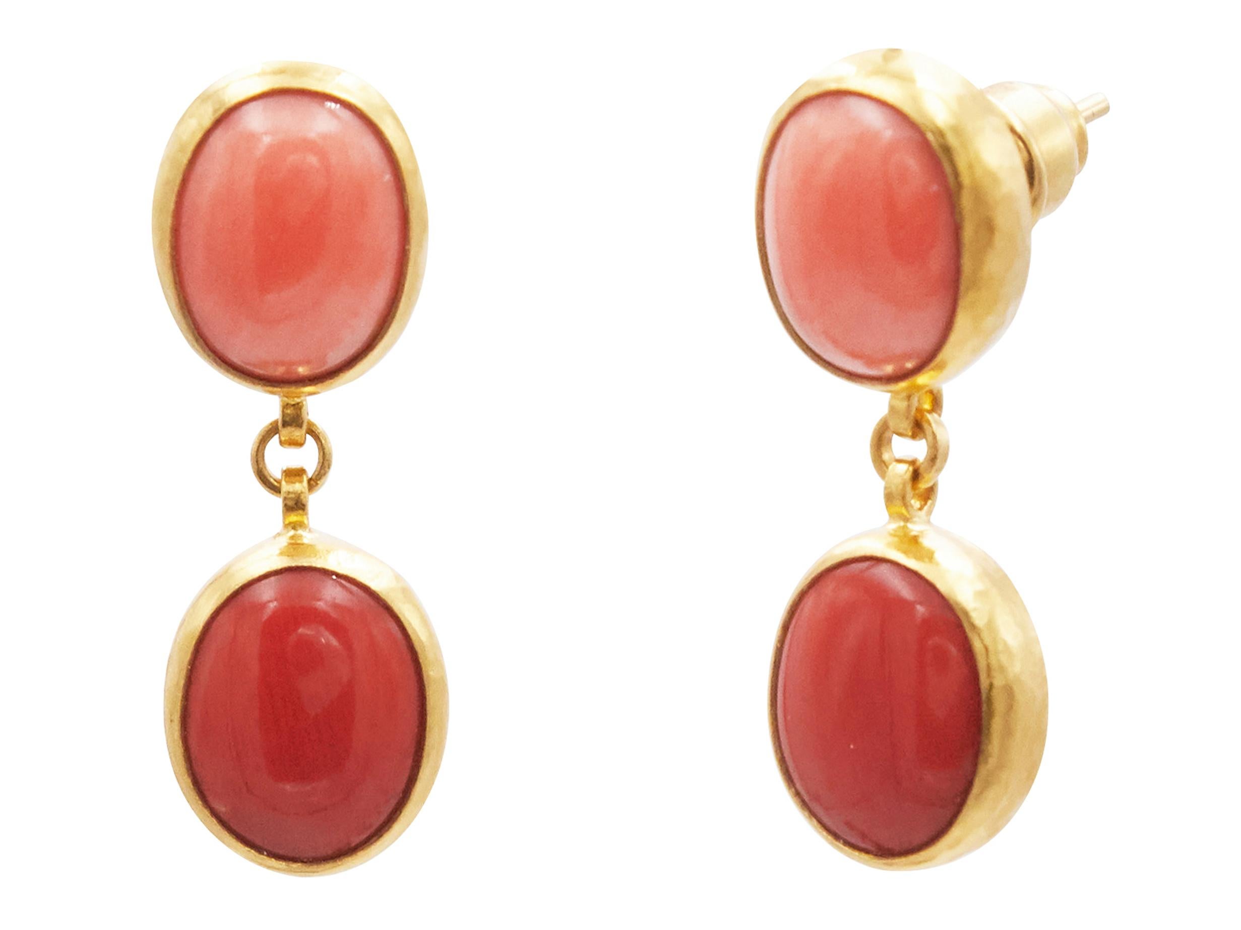 Oval Cut GURHAN 24 Karat Hammered Yellow Gold and Coral Double Drop Earrings For Sale