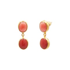 GURHAN 24 Karat Hammered Yellow Gold and Coral Double Drop Earrings