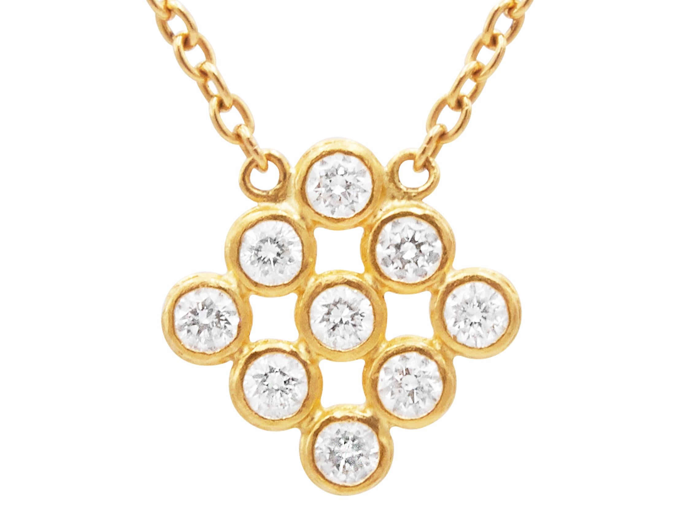 GURHAN delicate diamond pendant necklace in 24 Karat hammered yellow gold featuring a cluster of brilliant cut white diamonds, (9) 0.873 cts. 16-18