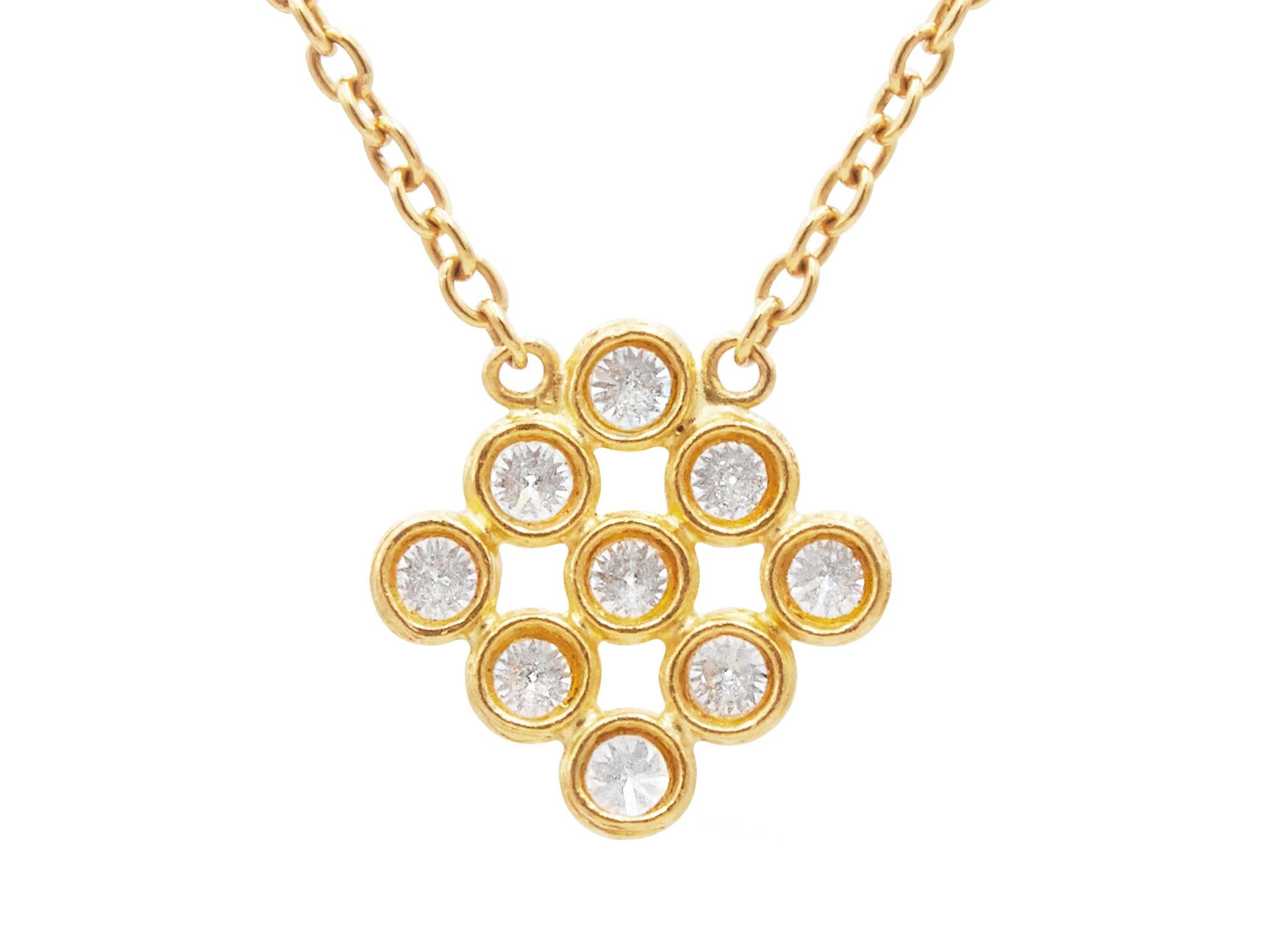 Contemporary Gurhan 24 Karat Hammered Yellow Gold and White Diamond Cluster Pendant Necklace For Sale