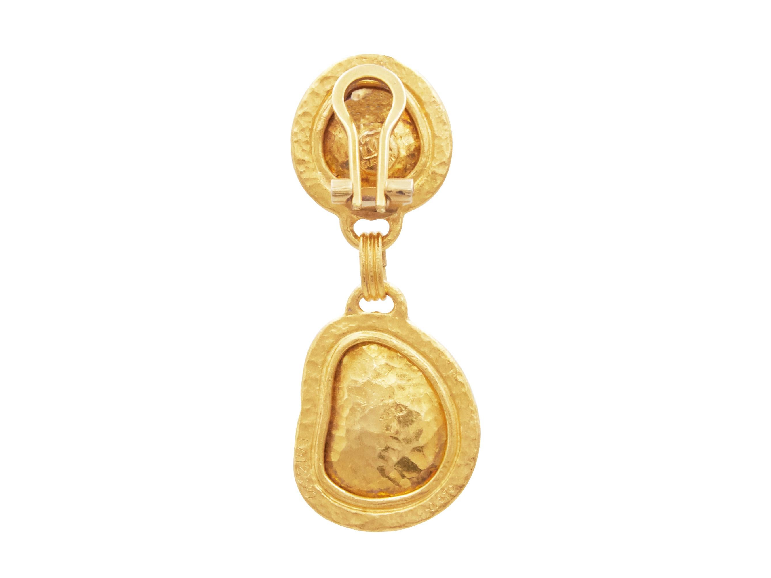 Single Cut Gurhan 24 Karat Hammered Yellow Gold Double Drop Diamond Slice Clip Post Earring For Sale