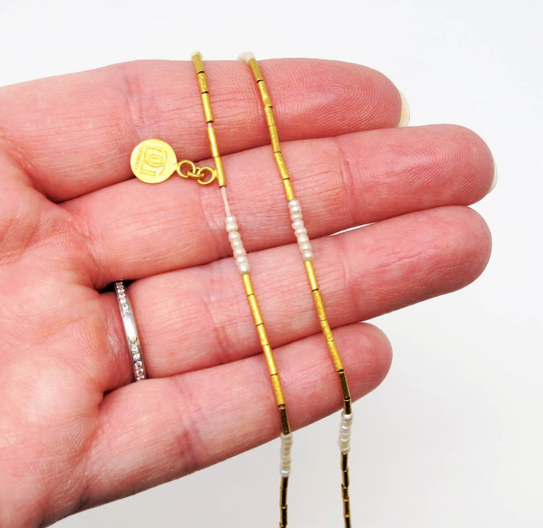 Gurhan 24 Karat Hammered Yellow Gold Seed Pearl Beaded Station Necklace