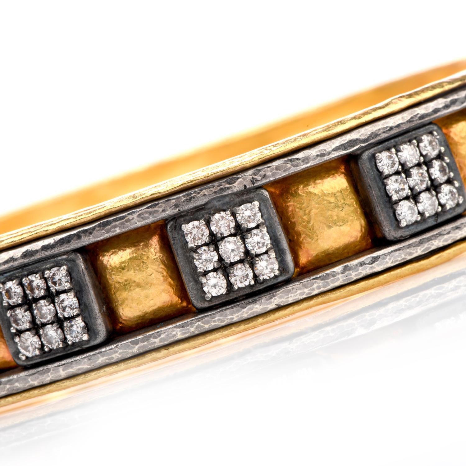 Gurhan 24 Karat Pure Gold Silver Diamond Bangle Bracelet In Excellent Condition In Miami, FL