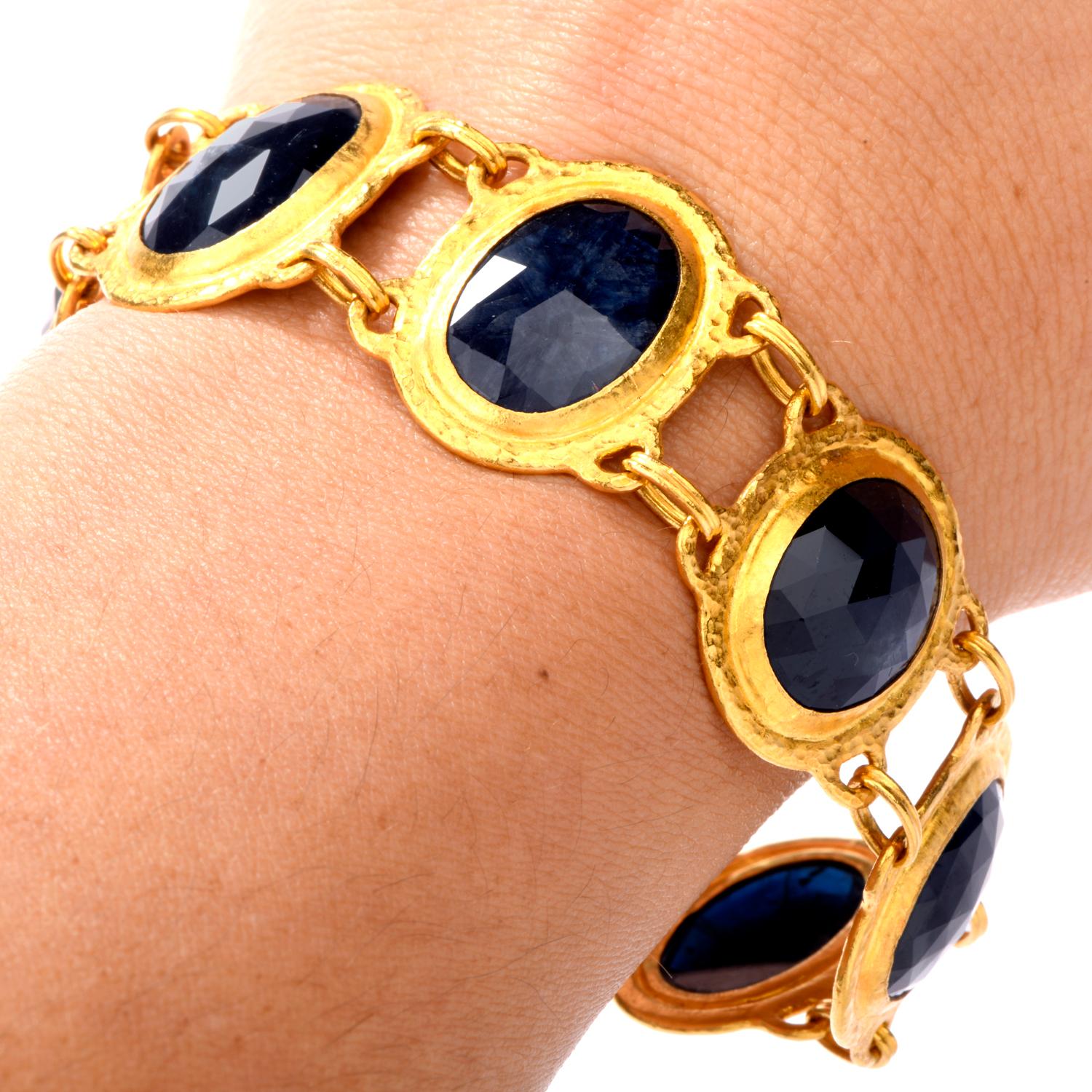Artisan Gurhan 24 Karat Pure GoldBlue Sapphire Link Bracelet