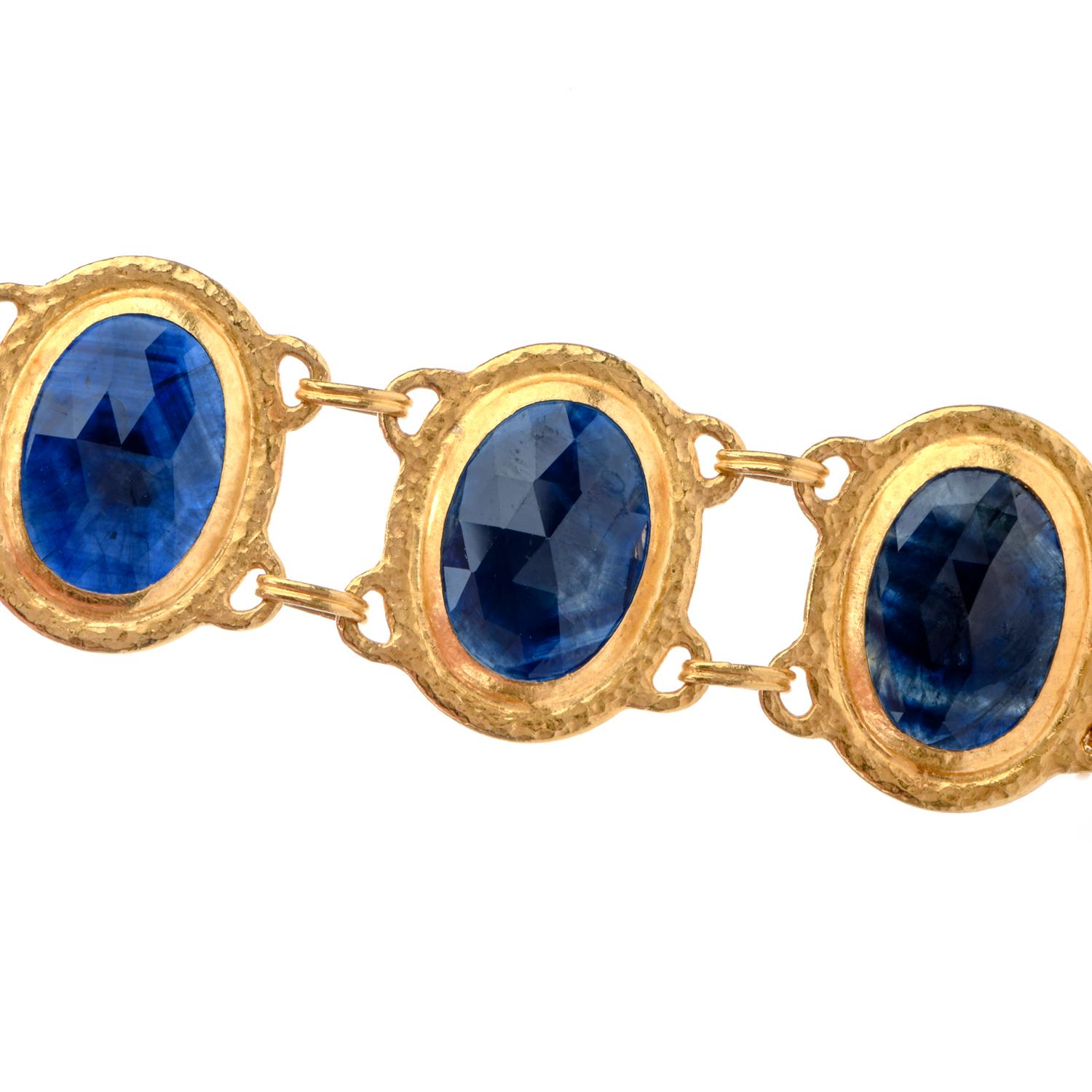 Oval Cut Gurhan 24 Karat Pure GoldBlue Sapphire Link Bracelet