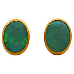GURHAN 24 karat Rune Ear-Clip Earrings with Bezel Set Opal Gemstone