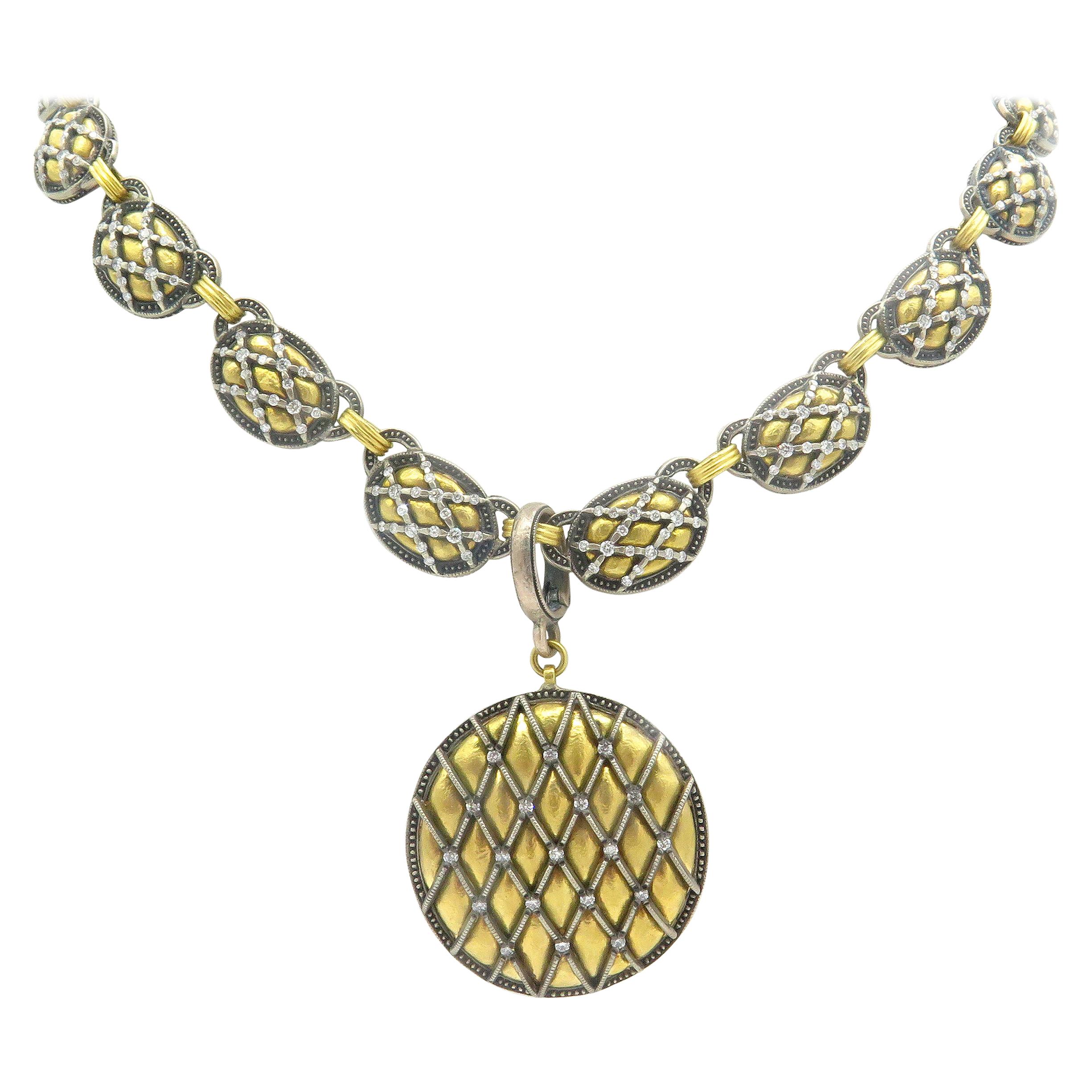 Gurhan 24 Karat Yellow Gold and Silver Diamond Necklace For Sale