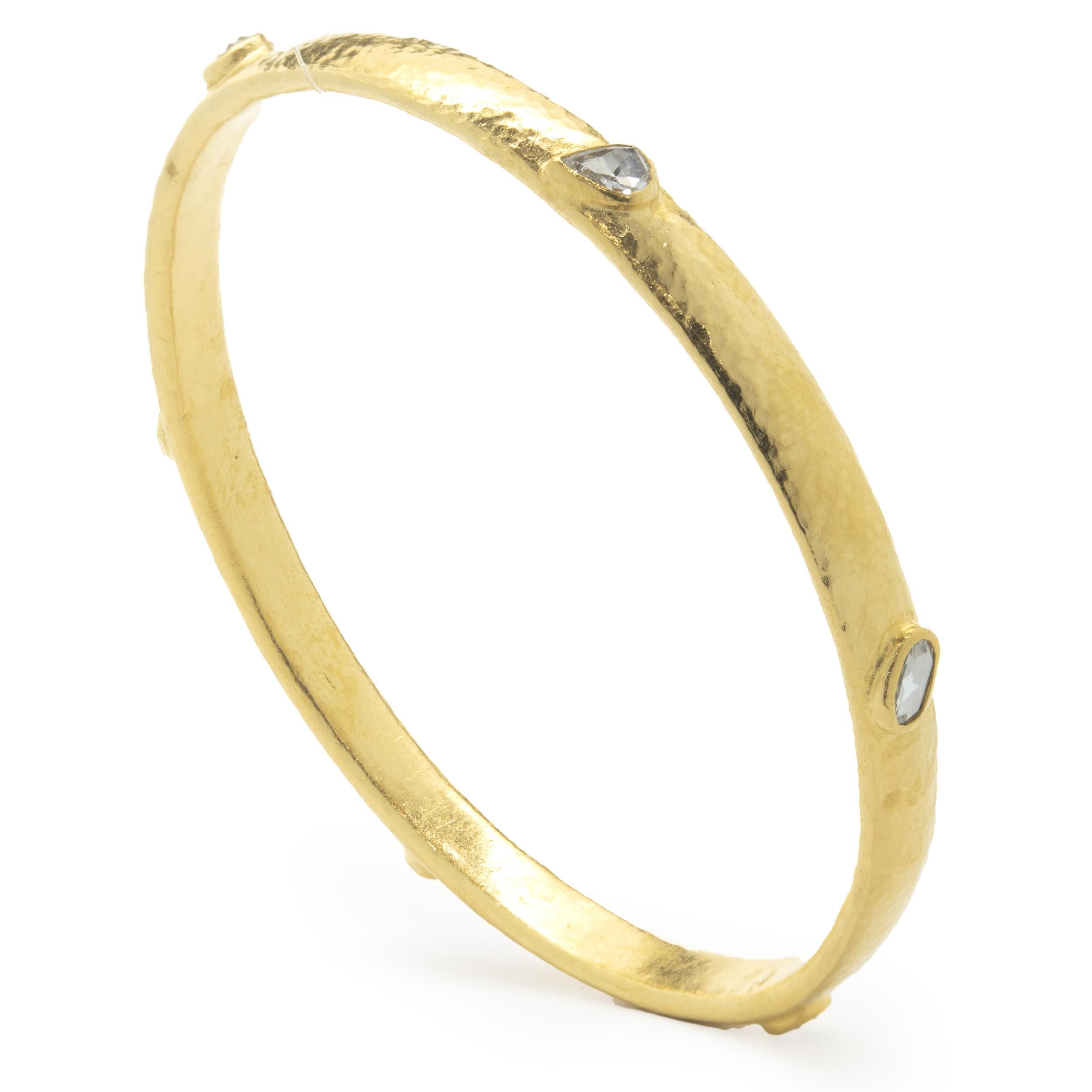 Designer: Gurhan
Material: 24K yellow gold
Diamond: multi cut = 1.25cttw
Color:  G
Clarity: SI2
Measurement: bracelet will fit up to a 7-inch wrist
Weight: 23.38 grams