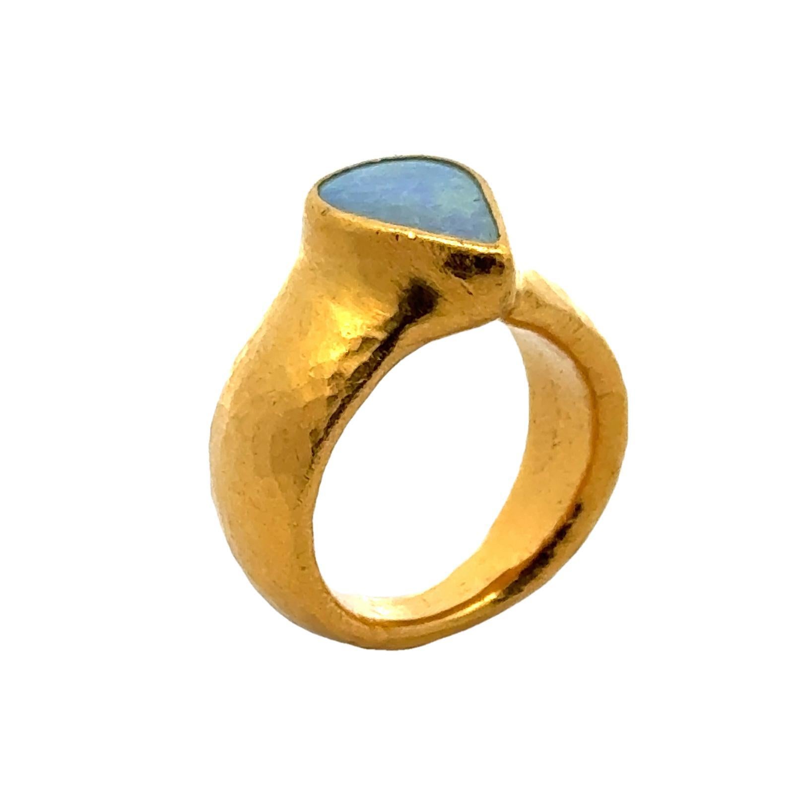 De las mujeres GURHAN Anillo Moderno de Oro Amarillo de 24 Kilates engastado con Bisel de Ópalo Prismático