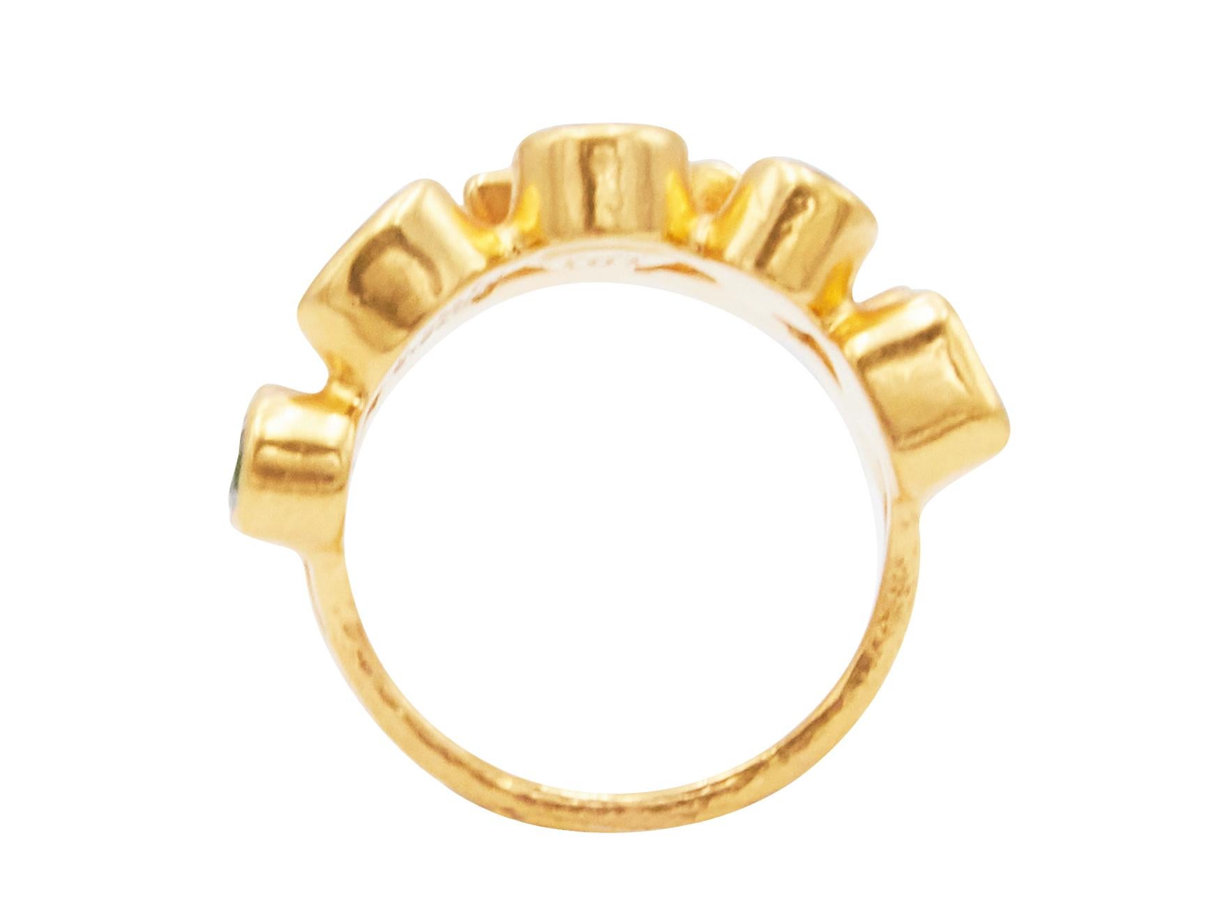 Contemporary GURHAN 24 Karat Yellow Gold Sapphire, Peridot, Topaz, Tourmaline, Tsavorite Ring For Sale
