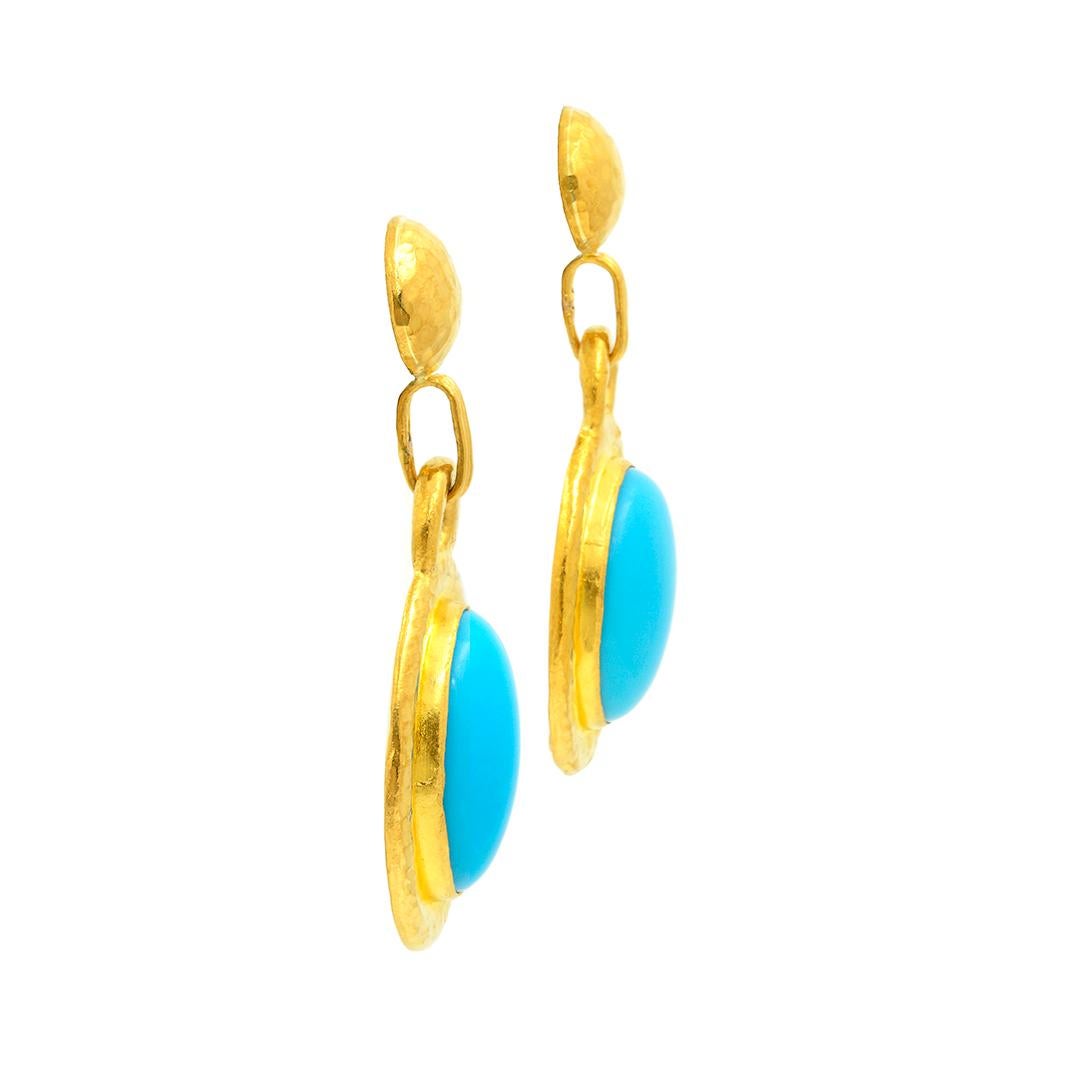 Modern Gurhan 24 Karat Yellow Gold Turquoise Drop Earrings