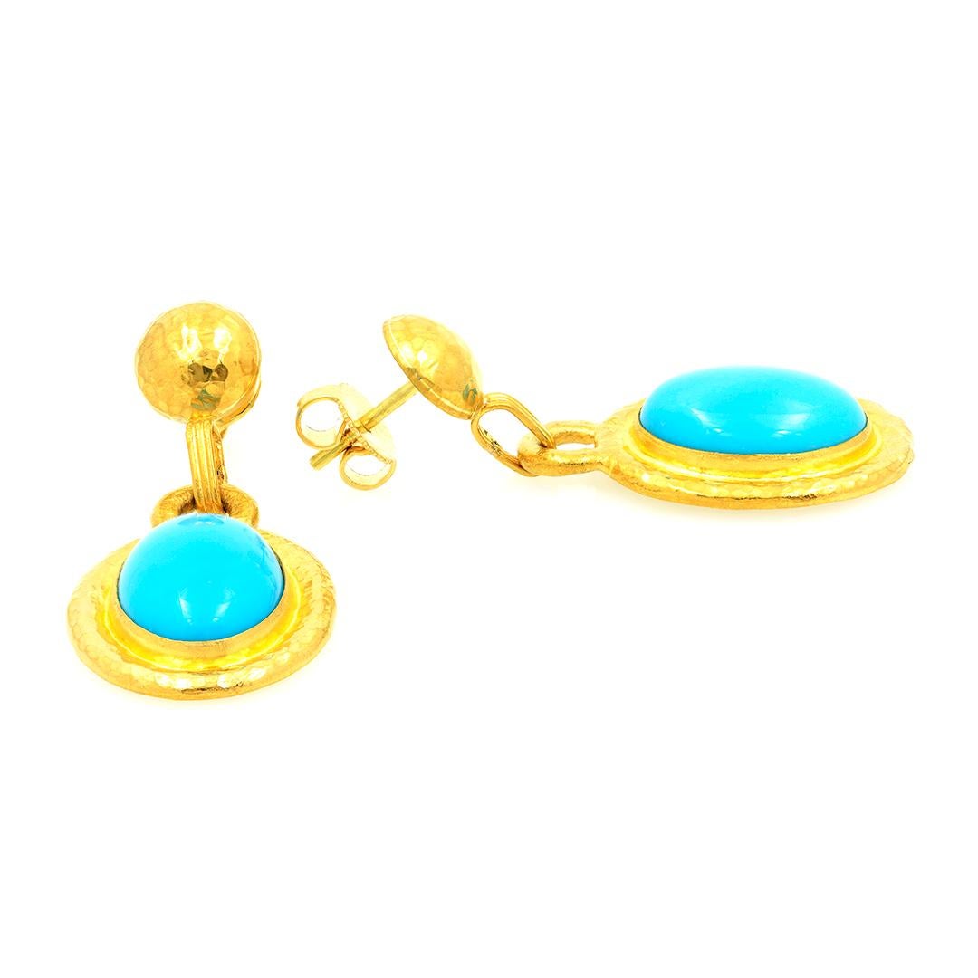 Cabochon Gurhan 24 Karat Yellow Gold Turquoise Drop Earrings