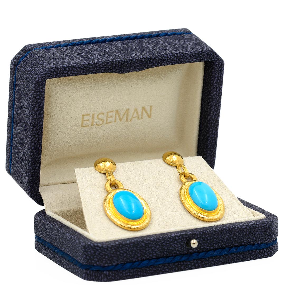 Gurhan 24 Karat Yellow Gold Turquoise Drop Earrings In Excellent Condition In Dallas, TX