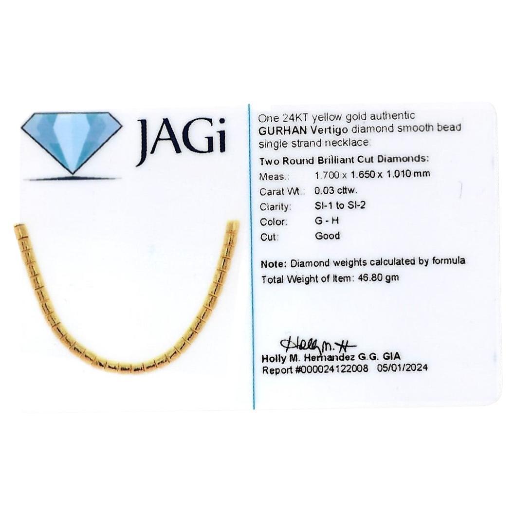 GURHAN 24 Karat Yellow Gold Vertigo 5.5 mm Hammered Bead Necklace with Diamonds For Sale 2