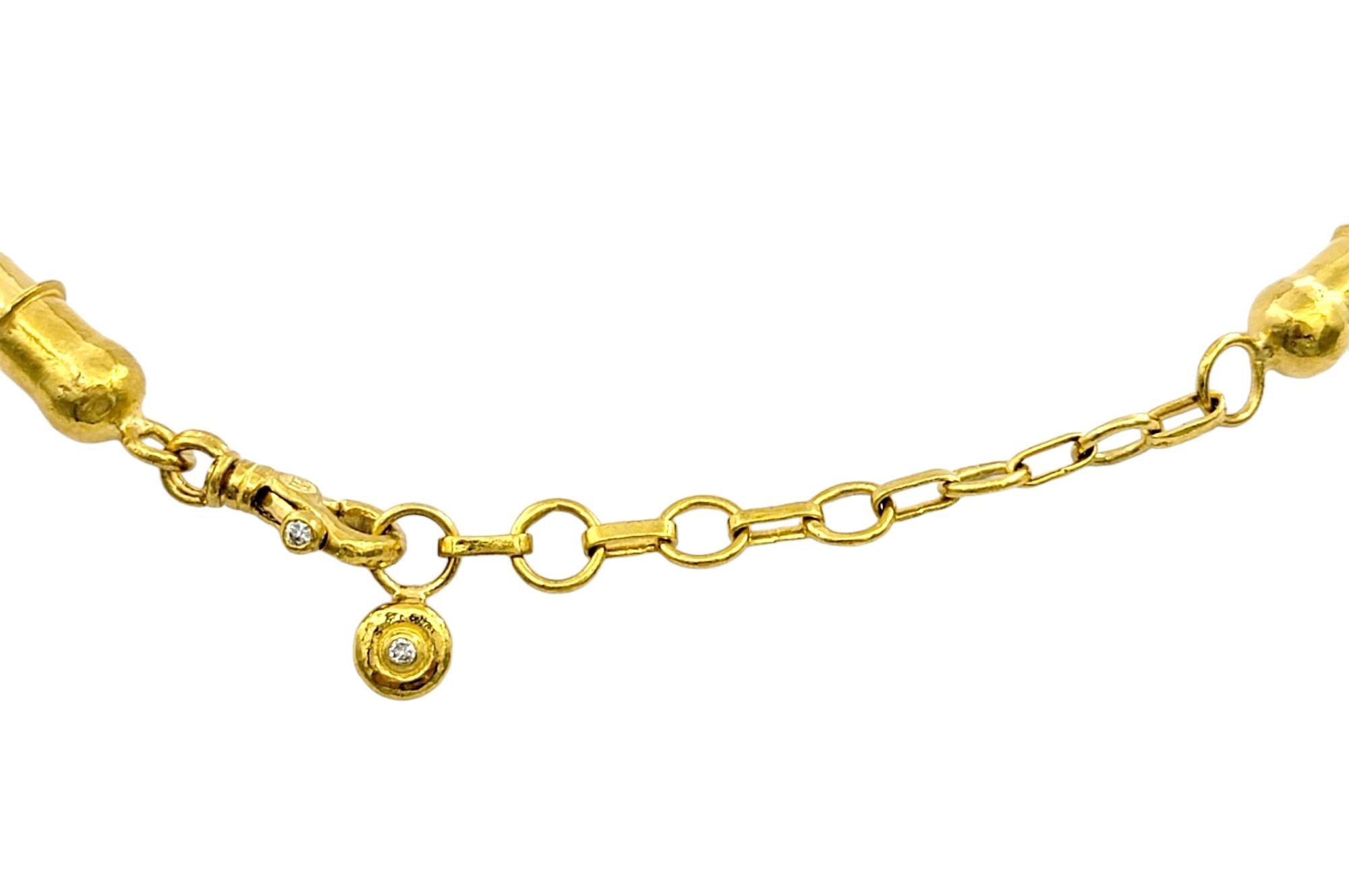 Contemporary GURHAN 24 Karat Yellow Gold Vertigo 5.5 mm Hammered Bead Necklace with Diamonds For Sale