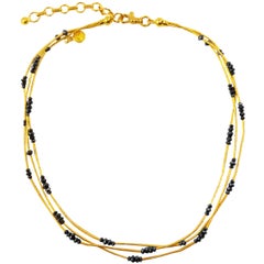 GURHAN 24 Karat Yellow Gold and Black Diamond Triple-Strand Necklace