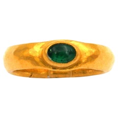 Gurhan Rune Collection 24K Gold Hand-forged Emerald Band Ring USA 1990s