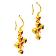 Gurhan 24K Gold Hand-forged Multicolor Cross Earrings USA 1990s