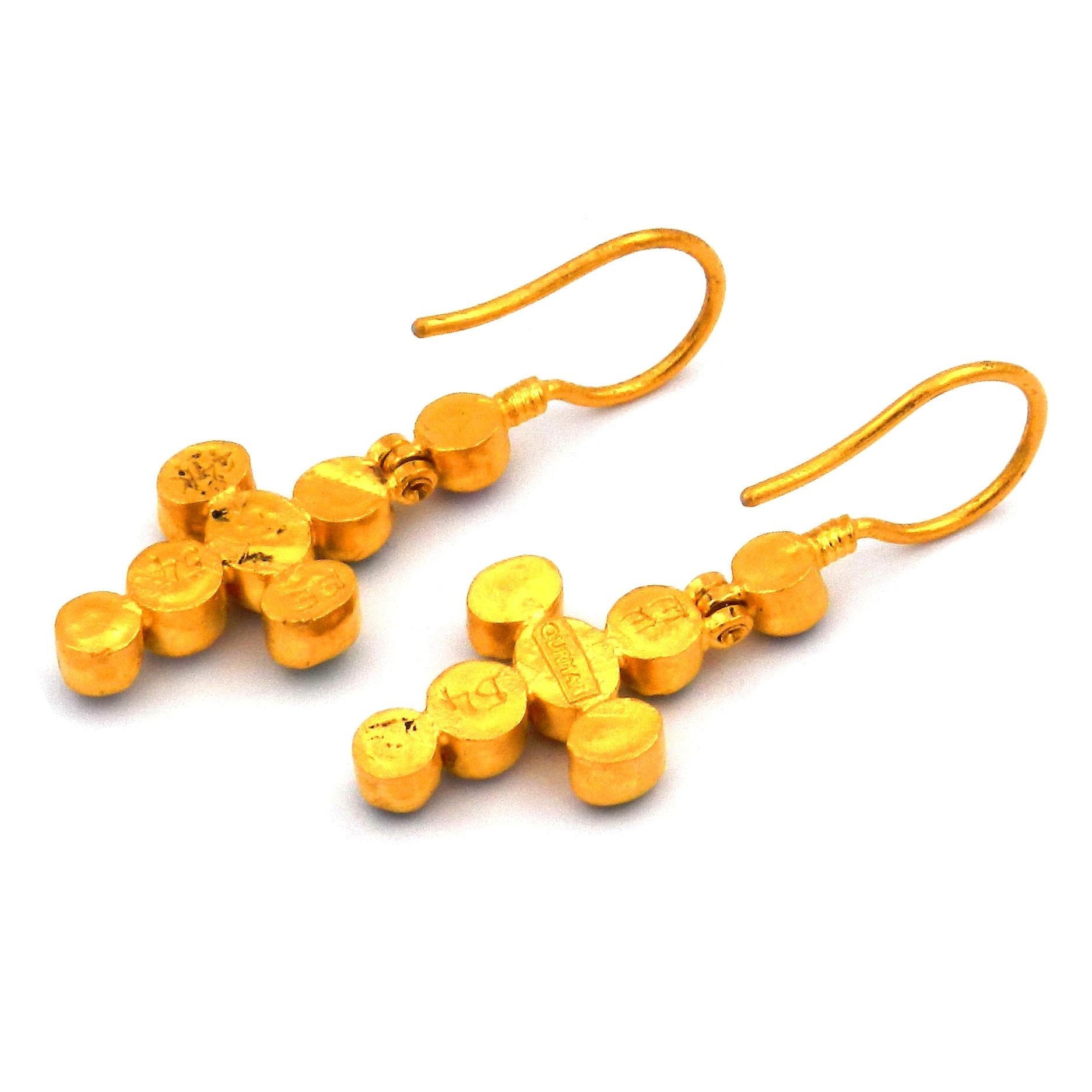 Gurhan 24K Gold Hand-forged Multicolor Cross Earrings USA 1990s In Excellent Condition In Goettingen, DE