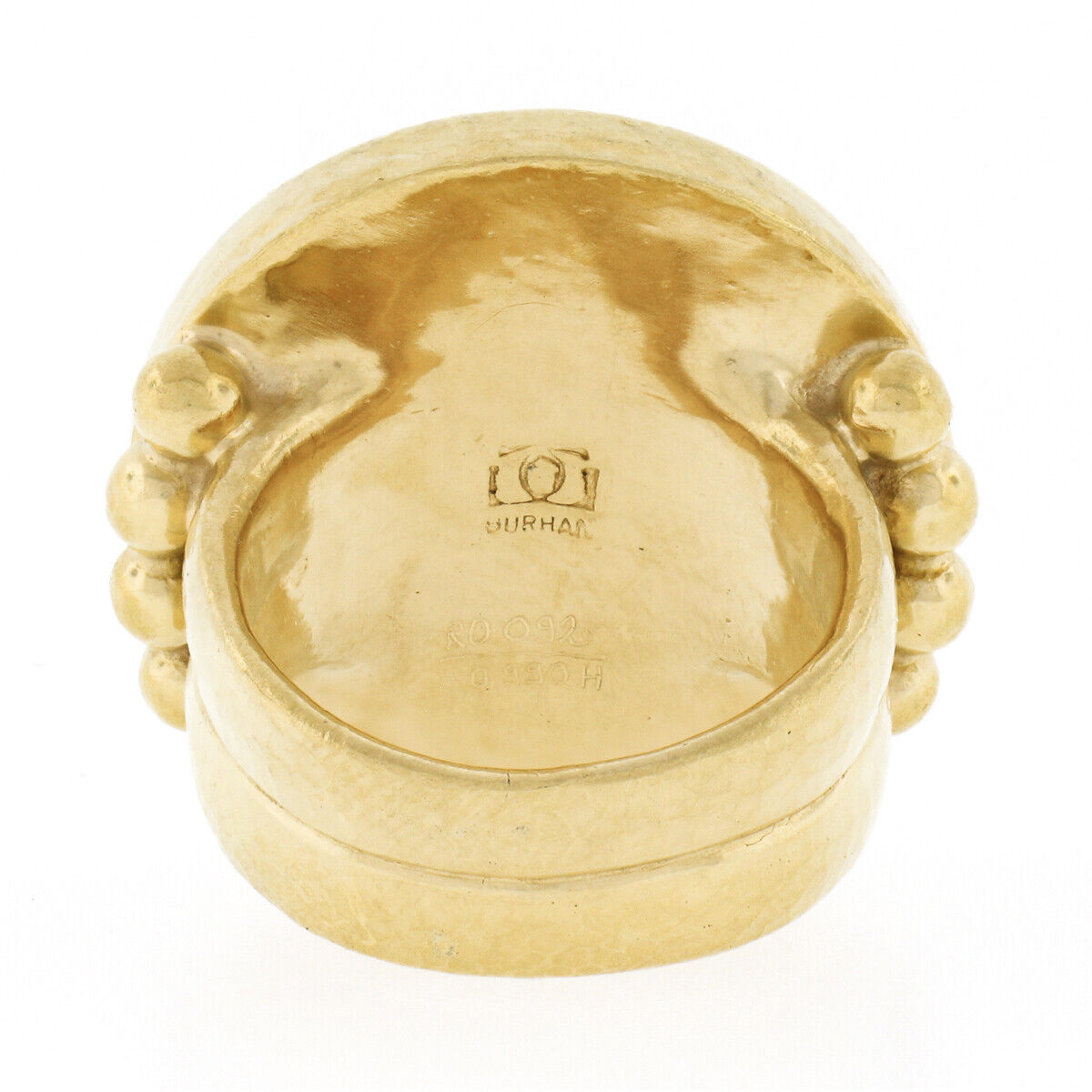 Gurhan 24k Gold Round Cabochon Orange White Banded Agate Hand Hammered Ring For Sale 1
