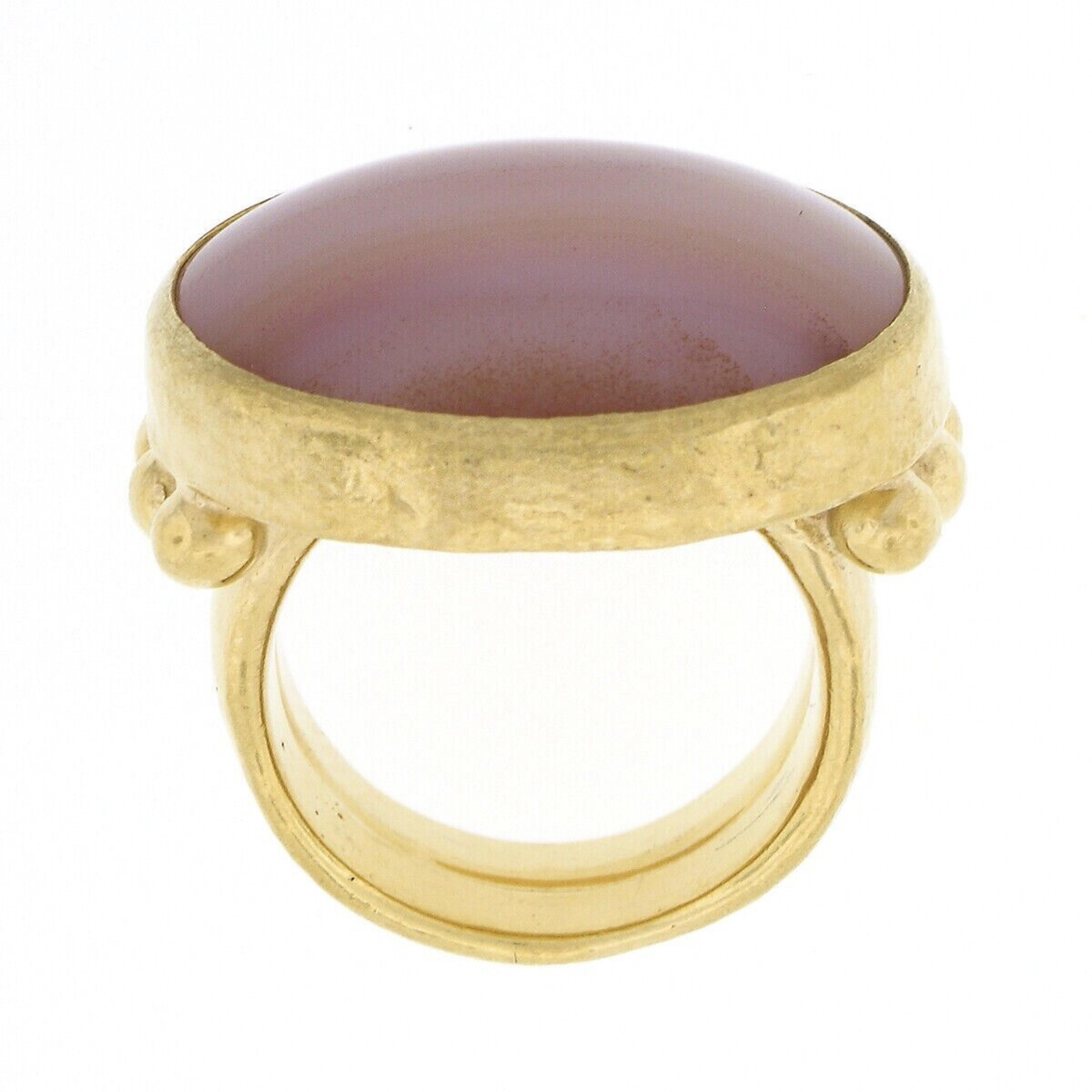 Gurhan 24k Gold Round Cabochon Orange White Banded Agate Hand Hammered Ring For Sale 2