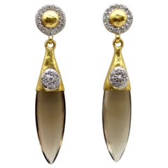 Gurhan Boucles d'oreilles en goutte en or 24 carats et quartz fumé avec diamants