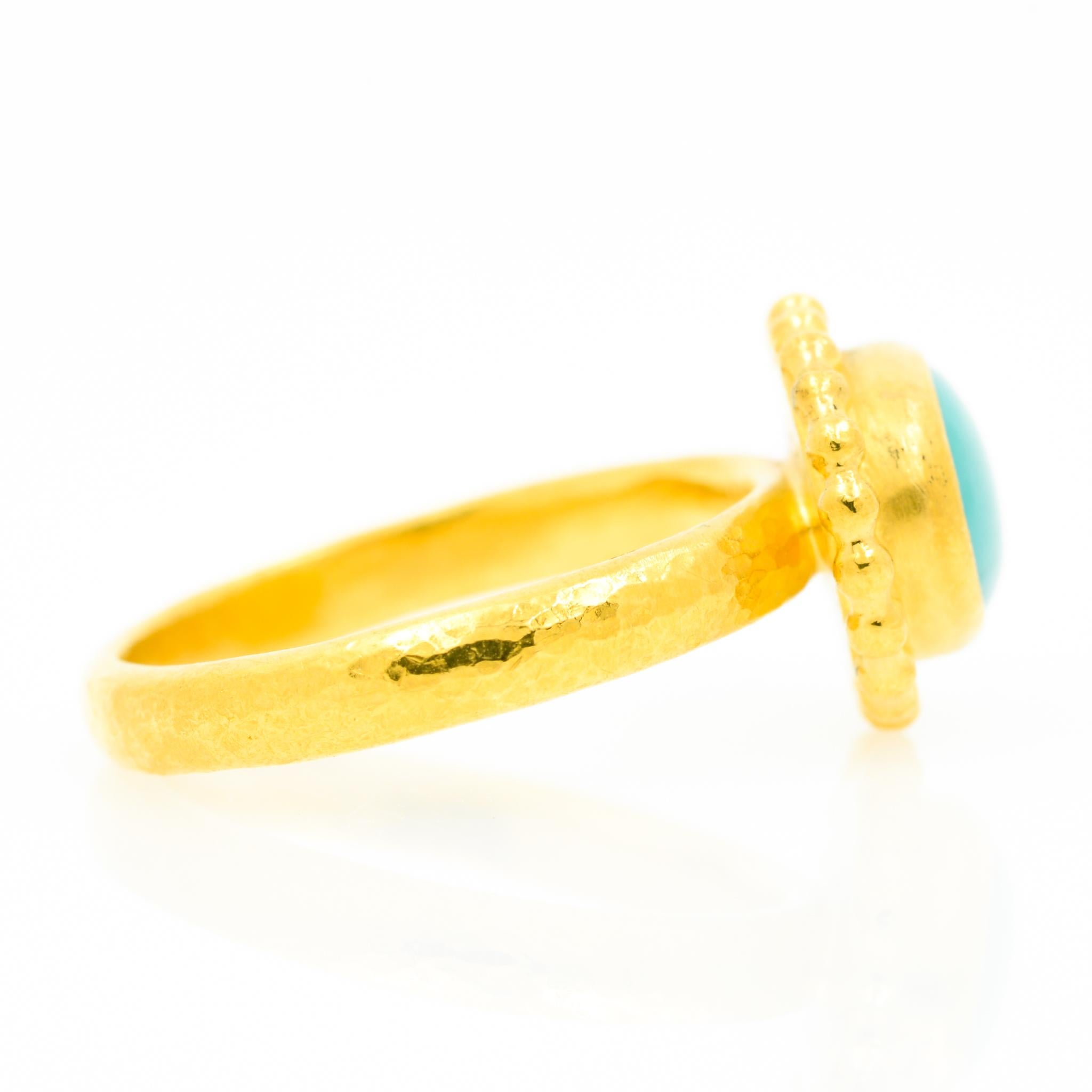 Gurhan 24 Karat Gold Turquoise Ring In Excellent Condition In Dallas, TX